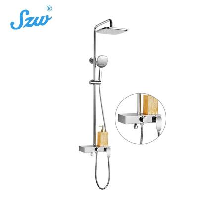 China With Sliding Bar Rainfall Shower System Luxurious Large Thermostatic Shower Column With Faucet Thermostatic Bathroom Rain Bath Shower Sets for sale