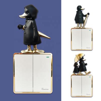 China Waterproof+Eco-friendly Black Resin Duck Design Switch Sticker Wall Decoration 3D Cartoon Style For Kids Room Decorations for sale