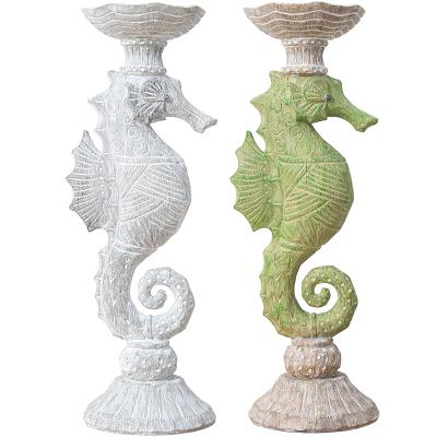 China Sea Animal Purchasing Sea Animal Seahorse Candle Holder Table Centerpiece Candle Holder Resin Antique Decorative Candlestick for Beach Theme Party for sale