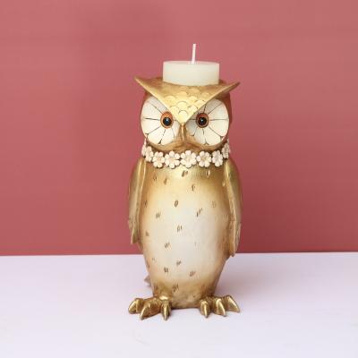 China ECO-frendly new arrival unique resin owl design candle holder with high quality animal for home decoration for sale