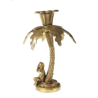 China Folk Art Resin Handmade Sculpture Candle Holder Monkey And Coconut Tree For Souvenir And Gifts for sale