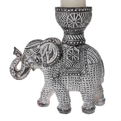 China Handmade ECO-frendly India style elephant shape resin candle holder sculpture for home decoration for sale