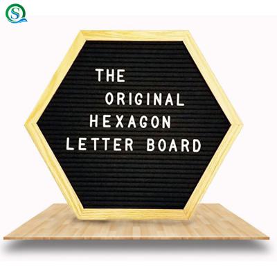 China Home Frame Pine Oak Hexagon Deco Letter Changeable Felt Board With 376pcs Letters for sale