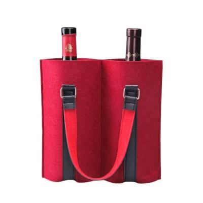 China Gift Durable Cheap Recycled 2 Bottle Wine Polyester Felt Fabric Bag for sale