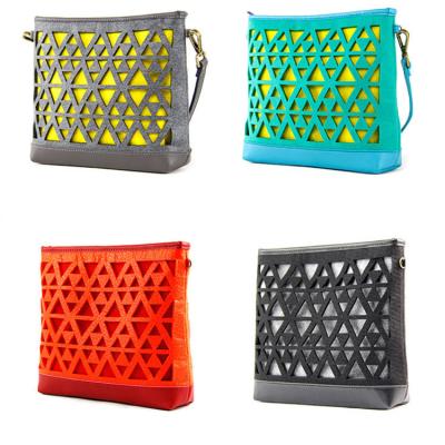 China 100% Eco-Friendly Fashions Felt Ladies Designer Handbag Geometric Patterns Die Cut Women Shopping Bag for sale