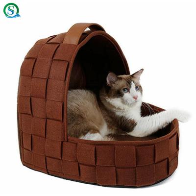 China Pet Bed Cat Nest Hand-Woven Garden Cat Bed House Felt Viable Kennel Keep Warm Winter Washable Mattress for sale