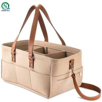 China 100% Eco-Friendly Felt Organizer Carts, Storage Bin, Eco-Friendly Felt Basket Bag Baby Diaper Leather Handles for sale