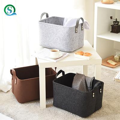 China Viable Manufacturers Direct Selling Felt Leather Basket Miscellaneous Pure Color Large Storage Single Handle Clothing Organizer Home Bag for sale