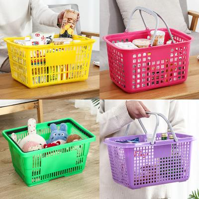 China Plastic FOOD Supermarket Handle Shopping Cart Basket Double Large Shopping Baskets for sale