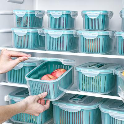 China Microwavable Multifunctional Fresh-Keeping Plastic Set Storage Box Wash Drain Basket Storage Food Containers for sale