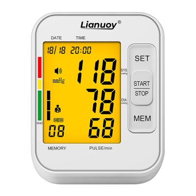 China Diary Checks High Quality Portable Smart Type Home Hospital Auto Arm Blood Pressure Monitor with Large LCD Screen and Four Colors Backlight for sale