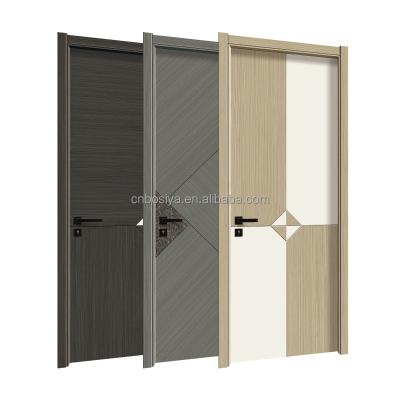 China Sound Insulation Bosya American Room Doors Veneer Wood Modern Interior Doors With Frames Walnut Slab Door for sale