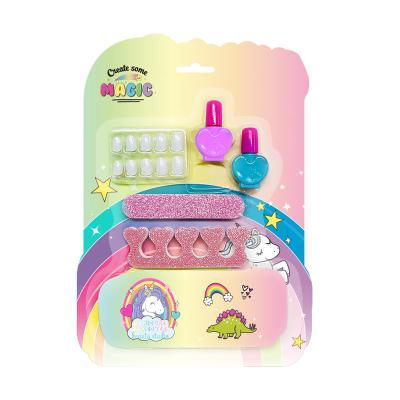 China Educational Pretend Toy Custom High Quality Baby Kids Nail File Manicure Makeup Nail Polish Kit Set With Press On Nails for sale