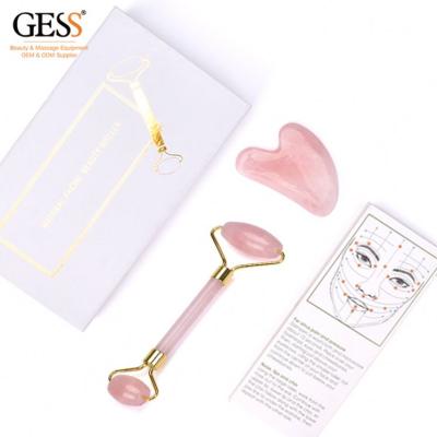 China GESS Massage Roller Rose Quartz Jade Stone Facial Body Whitening for sale