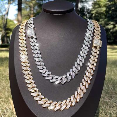 China Non-fading Bling 14k 18k Gold Plated CZ Iced Out Cadena Cubana Mens Cuban Link Chain Diamond Chain Link Necklace Hip Hop Jewelry Cuban for sale