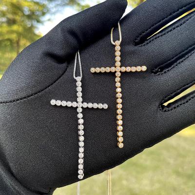 China 6 USD Non-fading SHIPPING Iced Out Silver Small Jesus Big Zircon 18k Gold Plated Stainless Steel Cross Chain Necklace Pendants For Women Men for sale