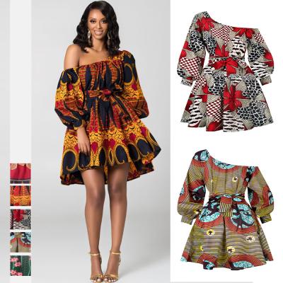 China Amazon Hot Selling Dress National Women's Breathable Dress Africa Floral Off The Shoulder Dress for sale