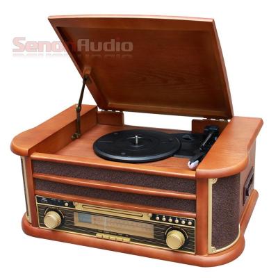 China Popular Retro WoodenTurntable Mini System Popular Retro WoodenTurntable CD Player USB MP3 Game Cassette Radio USB Port&Headphone Jack for sale