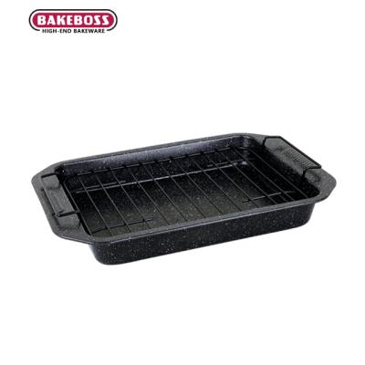 China BAKEBOSS Style Kitchen Use Food Safety Metal Disposable Popular Carbon Steel Non Stick Rotisserie Baking Pan with Rack BBQ Grill Pan and Tray for sale