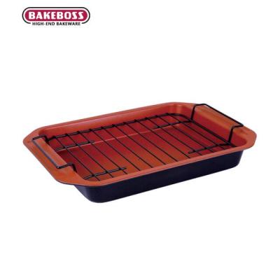 China Disposable Roaster Pan With Removable Rack Set 11-Inch Pan Turkey Roaster Rectangular Carbon Steel Nonstick Roaster from BAKEBOSS for sale