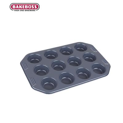 China Hot Selling Home Kitchen Restaurant BAKEBOSS Mini 12 Reusable Non-Stick Roll Cups Baking Pan Bakeware Cake Baking Tray for sale