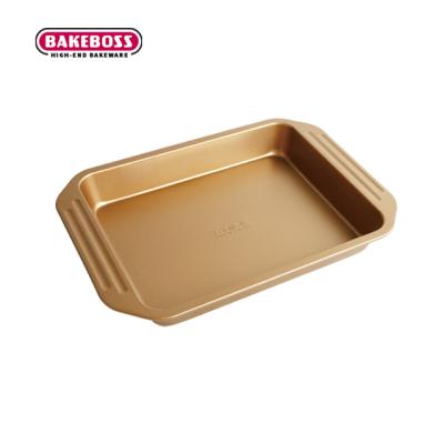 China Home Kitchen Restaurant BAKEBOSS High Quality Gold Stick Rectangular Carbon Steel Non Making Tray Cake Mold Baking Tool Bake for sale