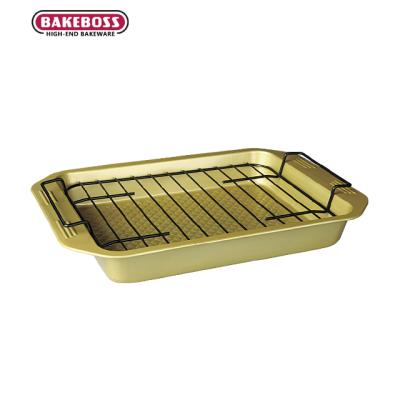 China BAKEBOSS Disposable Non Stick Bakeware for Casting Carbon Steel Sheet Dish Rotisserie Turkey Deep Cooking Pan with Stand for sale