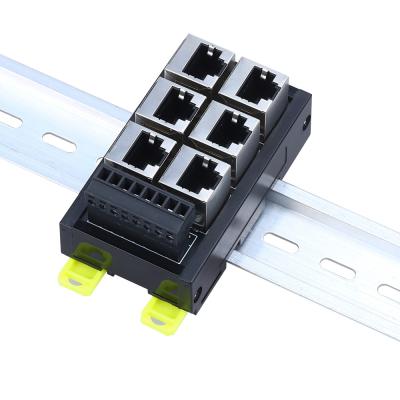 China Black RJ45 Female Jack 8P8C 6 Port Hub to 8 Pin Screw Terminal Block Adapter for Servo Application for sale