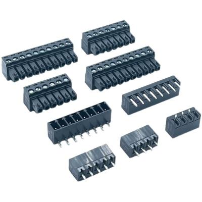 China 3.81mm Pitch PCB Pluggable Screw Terminal Blocks Plug + Right Angle Pin Header Black for sale