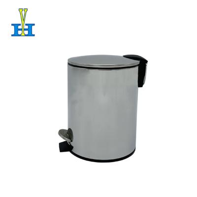 China Stainless Steel Foot Pedal Bin Round Shape Hotel Mirror Garbage Bin Viable Bedroom Trash Can for sale