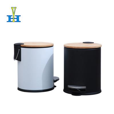 China High Quality Sustainable Lid Stainless Steel Pedal Bin Office Household Kitchen Bamboo Waste Bin for sale