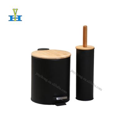 China Sustainable Style 5L Modern Bamboo Lid Around Hotel Bedroom Trash Household Trash Can Toilet Reading Brushes for sale