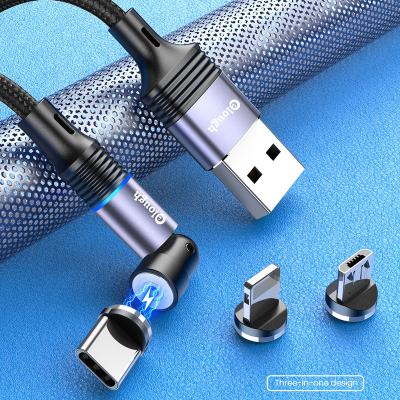 China 540Â ° Wholesale 3 in 1 Rotate Magnetic Fast Cable USB Data Cables 2.4a Magnetic Fast Charging Cable 540 Degree Magnetic Cable For Mic for sale