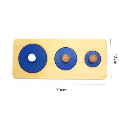 China Montessori Baby Early Childhood Wooden Jigsaw Puzzle Clip Toy with Three Round Panels for sale