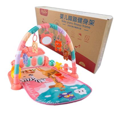 China Plastic Play Mat With Hanging Toys Pink Toddler Baby Piano Crawling Mat Infant Explore Fitness Activity Electric Gym Rack for sale