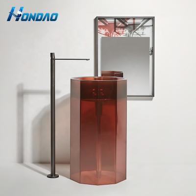 China Modern Transparent Luxury Clear Stone Resin Stone Bathroom Sink Freestanding Wash Basin for sale