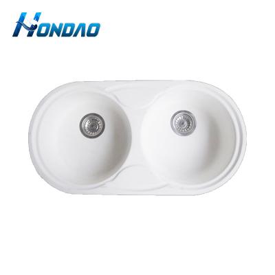 China Modern American Hot Sales Double Bowl Marble Stone Sink For Hotel Kitchen for sale