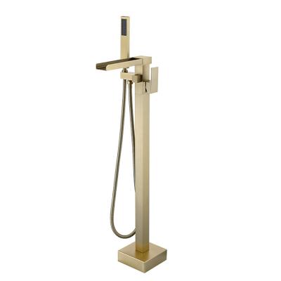 中国 Fashion golden design waterfall spout floor faucet single handle stainless steel floor faucet 販売のため