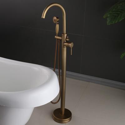 China Vintage Brass Floor Mounted Bathtub Faucet Brushed Gold Free Standing en venta