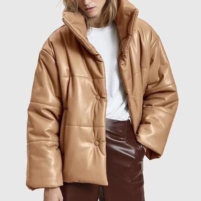 China Pu Coat Bread Coat Jacket Large Leather Stylish Thick Cotton Viable Lapel Loose Winter Clothing for sale