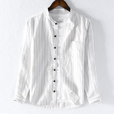 China NEW Wholesale Anti-Shrink Spring Multicolor Long Sleeve Compressed Striped Canvas Shirt for sale