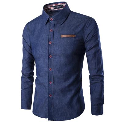 China 2022 Custom Long Sleeve Leather Denim Shirt Men's Casual Pocket Shirt for sale