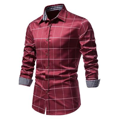 China Autumn and winter new European size men's cotton long-sleeved shirt business casual dress anti-pilling plaid shirt for sale