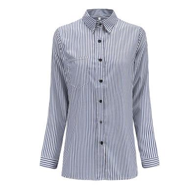 China Breathable Blouse Woman Loose Vertical Stripe Fashion Printed Long Sleeve Blouses for sale