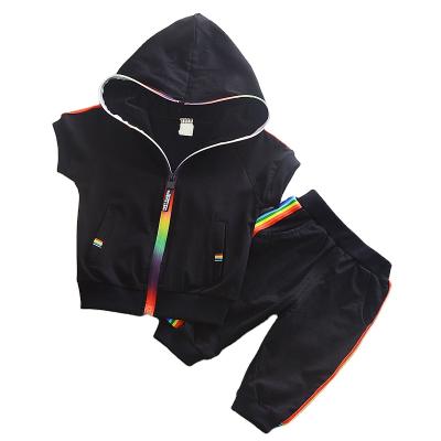 China New Casual Boys Sports Suit Summer Zipper Short Sleeve Hooded Shirt Two-Piece Suit for sale