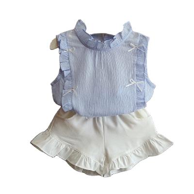 China New Viable Summer Children's Wear Girl's Sleeveless Bow Top And Shorts Two-Piece Suit for sale