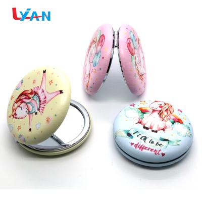 China Custom Mini Pocket Mirror Novelty Advertising Gifts Round Glass Cheap Hand Makeup Foldable Pocket Mirrors for sale