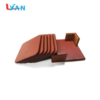 China Sustainable Custom Printed Leather Square PU Drink Coaster for sale