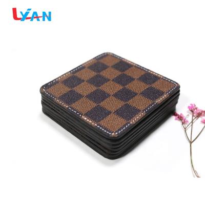 China Sustainable Leather Coasters For Drinks , Handmade 6 PU Coaster Set With Stand for sale