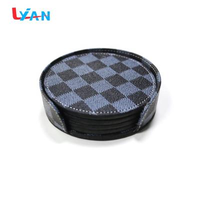 China Durable Mat Bowls Mat Black PU Leather Coffee Cup Coffee Mug Bottle Imperial Leather Drink Coasters Set With Plug for sale